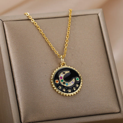 Bohemian Pendant Necklace | Gold Black Half Moon Chain - Necklaces
