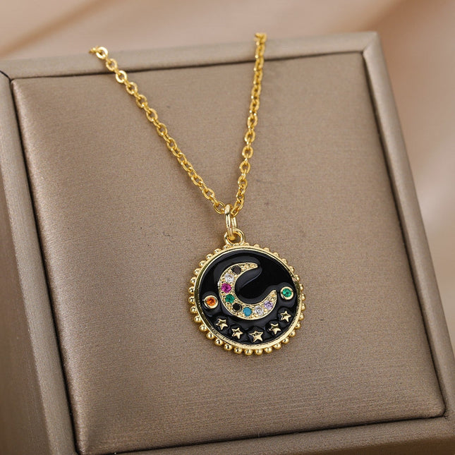 Bohemian Pendant Necklace | Gold Black Half Moon Chain - Necklaces