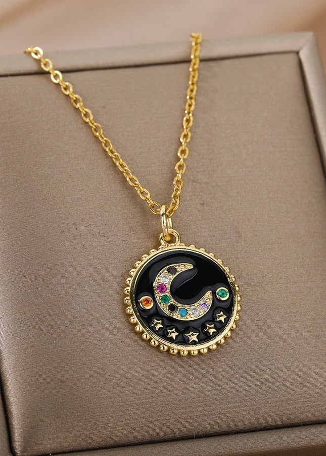 Bohemian Pendant Necklace | Gold Black Half Moon Chain - Necklaces