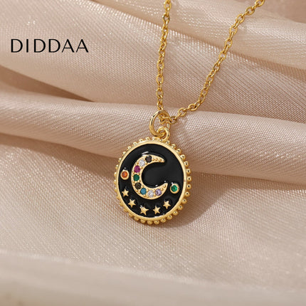 Bohemian Pendant Necklace | Gold Black Half Moon Chain - Necklaces