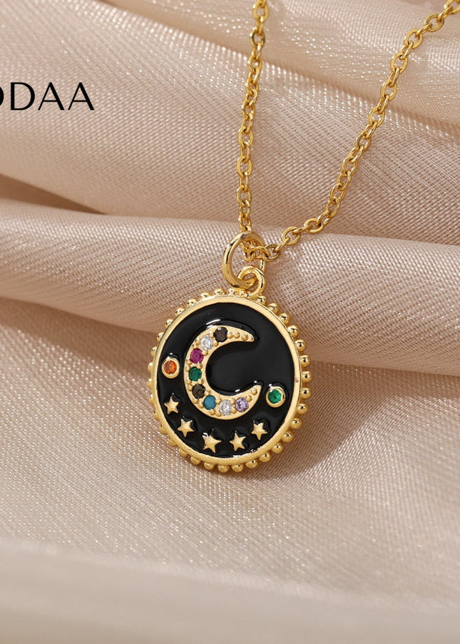 Bohemian Pendant Necklace | Gold Black Half Moon Chain - Necklaces