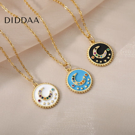 Bohemian Pendant Necklace | Gold Black Half Moon Chain - Necklaces