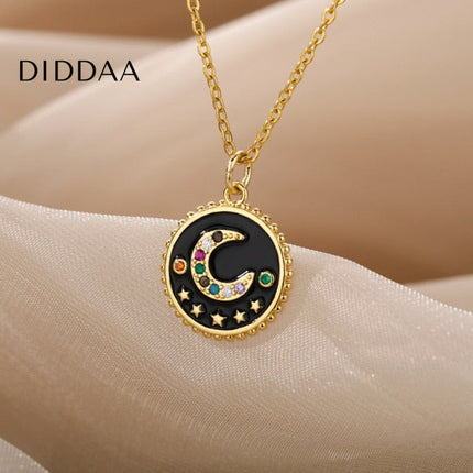 Bohemian Pendant Necklace | Gold Black Half Moon Chain - Black - Necklaces