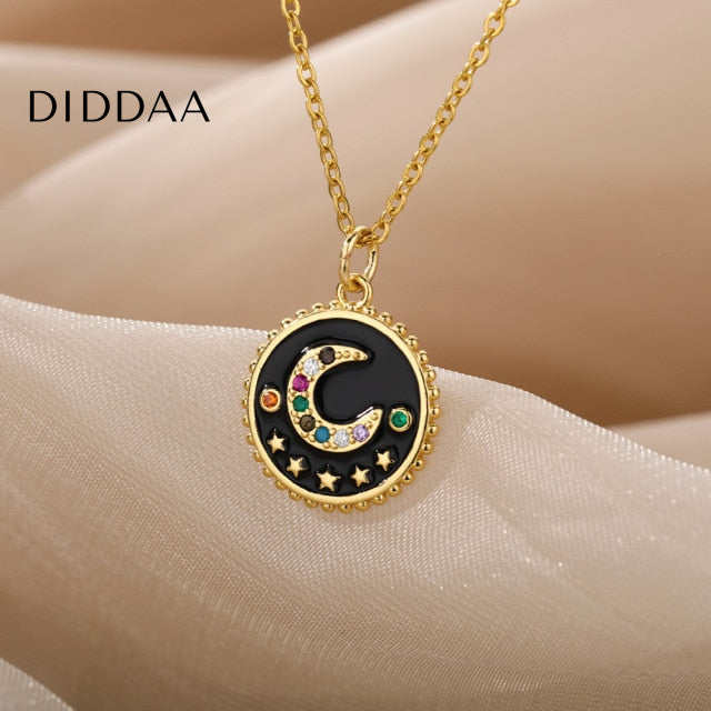 Bohemian Pendant Necklace | Gold Black Half Moon Chain - Black - Necklaces