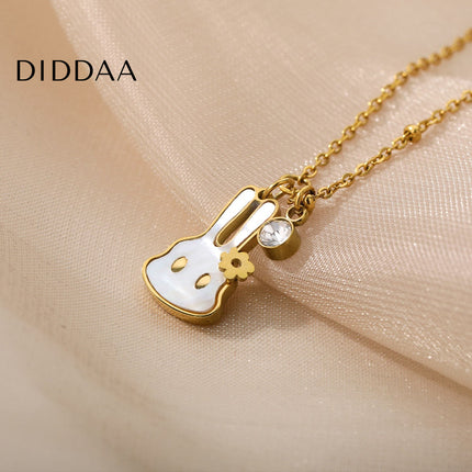 Bunny Pendant Necklace | Gold White Pearl Animal Zirconia Chain - Gold - Necklaces