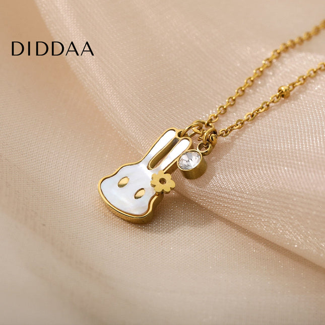 Bunny Pendant Necklace | Gold White Pearl Animal Zirconia Chain - Gold - Necklaces