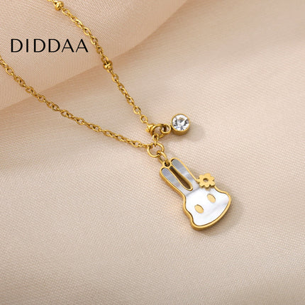 Bunny Pendant Necklace | Gold White Pearl Animal Zirconia Chain - Gold - Necklaces