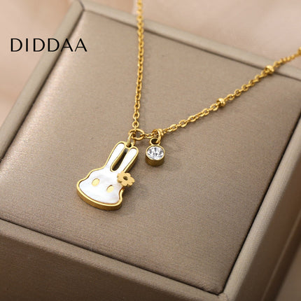 Bunny Pendant Necklace | Gold White Pearl Animal Zirconia Chain - Gold - Necklaces