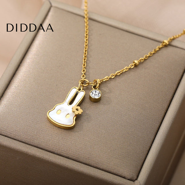 Bunny Pendant Necklace | Gold White Pearl Animal Zirconia Chain - Gold - Necklaces