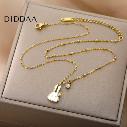 Bunny Pendant Necklace | Gold White Pearl Animal Zirconia Chain - Gold - Necklaces