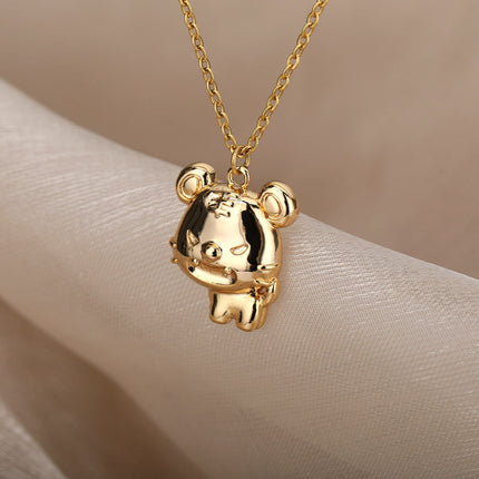 Grumpy Pendant Necklace | Gold Silver Bear Animal Chain - Necklaces