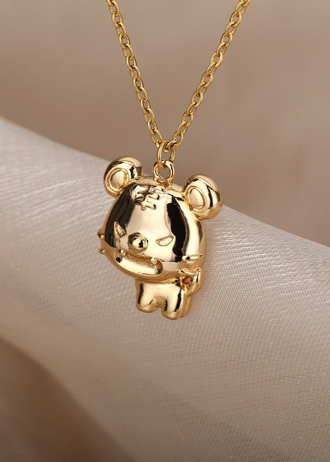 Grumpy Pendant Necklace | Gold Silver Bear Animal Chain - Necklaces