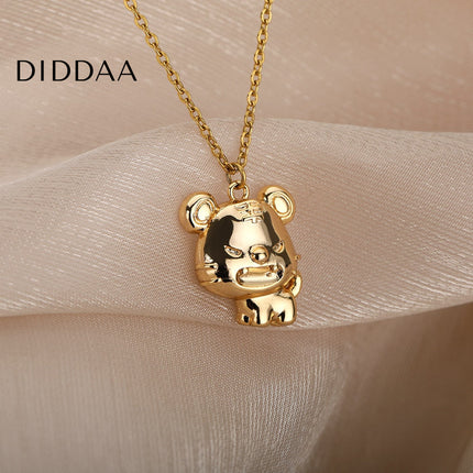 Grumpy Pendant Necklace | Gold Silver Bear Animal Chain - Necklaces