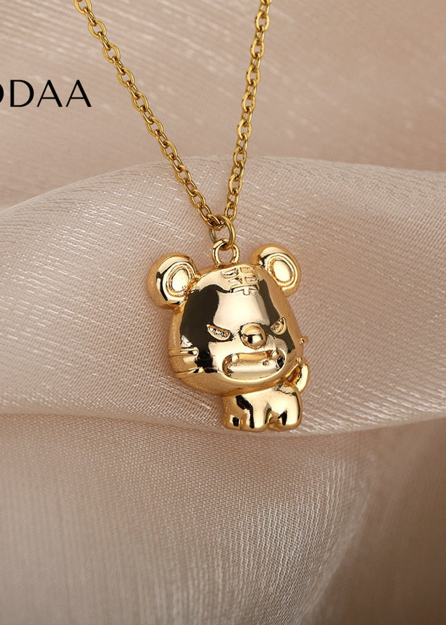 Grumpy Pendant Necklace | Gold Silver Bear Animal Chain - Necklaces