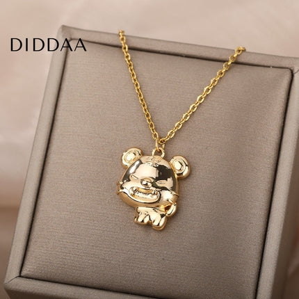 Grumpy Pendant Necklace | Gold Silver Bear Animal Chain - Gold - Necklaces