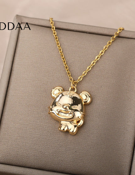 Grumpy Pendant Necklace | Gold Silver Bear Animal Chain - Gold - Necklaces