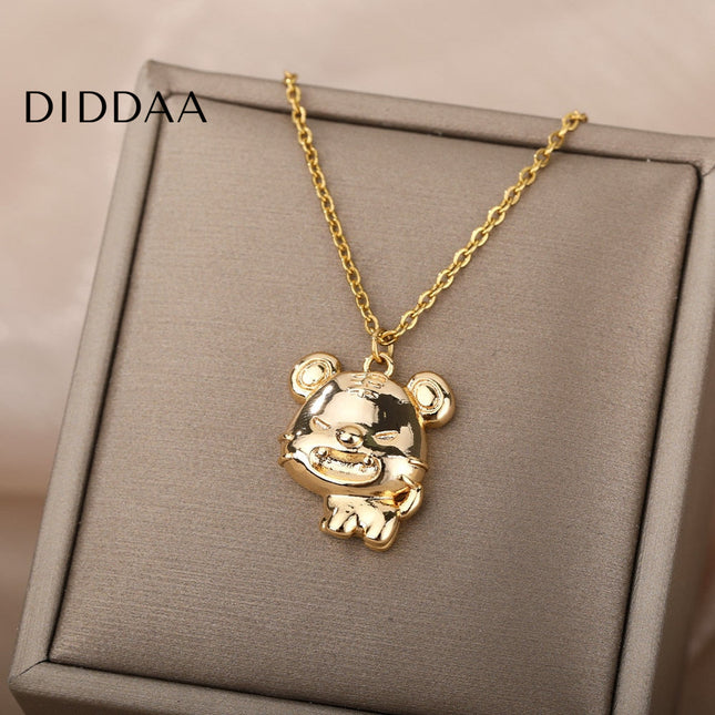Grumpy Pendant Necklace | Gold Silver Bear Animal Chain - Gold - Necklaces