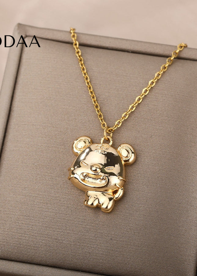 Grumpy Pendant Necklace | Gold Silver Bear Animal Chain - Gold - Necklaces