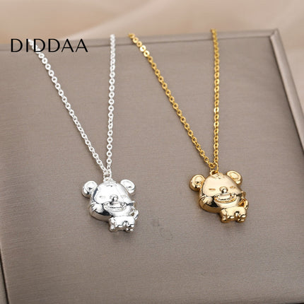 Grumpy Pendant Necklace | Gold Silver Bear Animal Chain - Silver - Necklaces