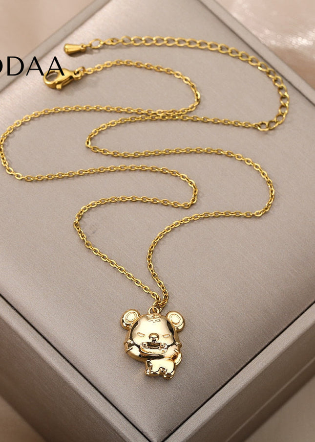 Grumpy Pendant Necklace | Gold Silver Bear Animal Chain - Necklaces