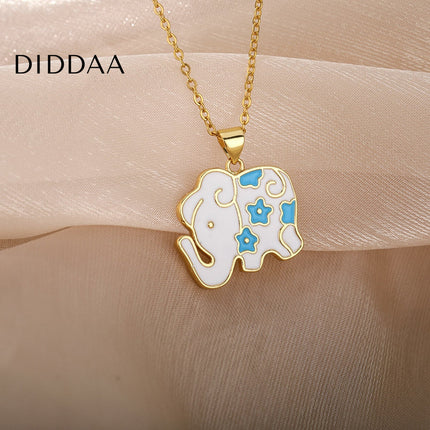 Tribunal Pendant Necklace | Gold Black Blue Elephant Animal Chain - White - Necklaces
