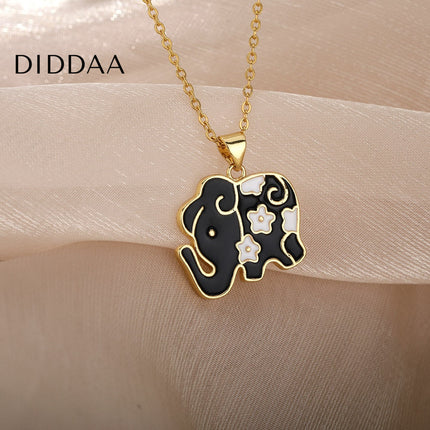 Tribunal Pendant Necklace | Gold Black Blue Elephant Animal Chain - Black - Necklaces