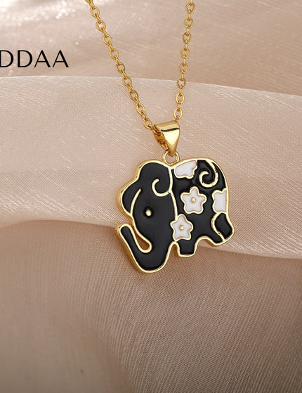 Tribunal Pendant Necklace | Gold Black Blue Elephant Animal Chain - Black - Necklaces