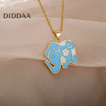 Tribunal Pendant Necklace | Gold Black Blue Elephant Animal Chain - Blue - Necklaces