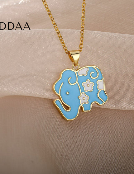 Tribunal Pendant Necklace | Gold Black Blue Elephant Animal Chain - Blue - Necklaces