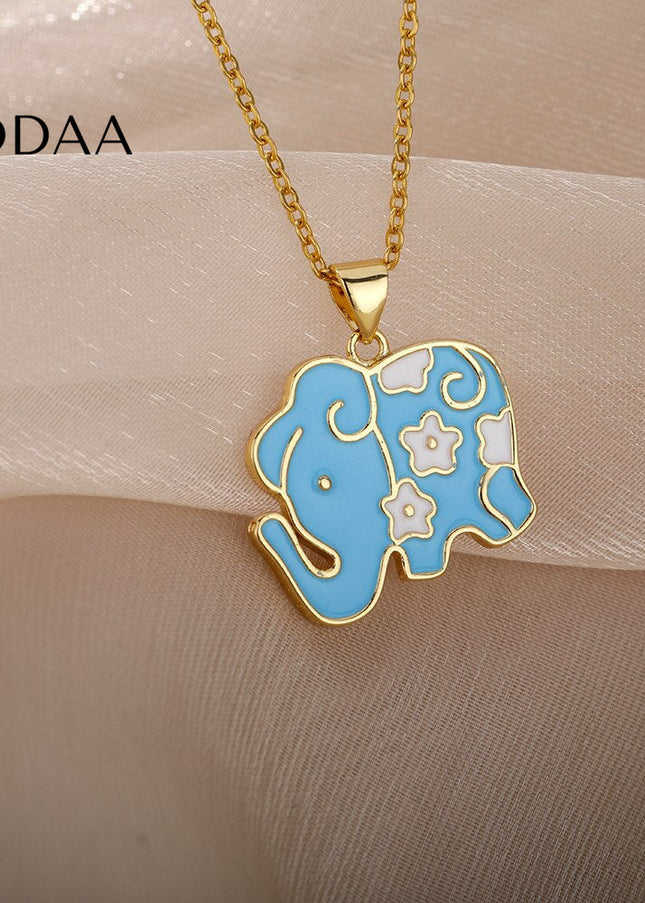Tribunal Pendant Necklace | Gold Black Blue Elephant Animal Chain - Blue - Necklaces
