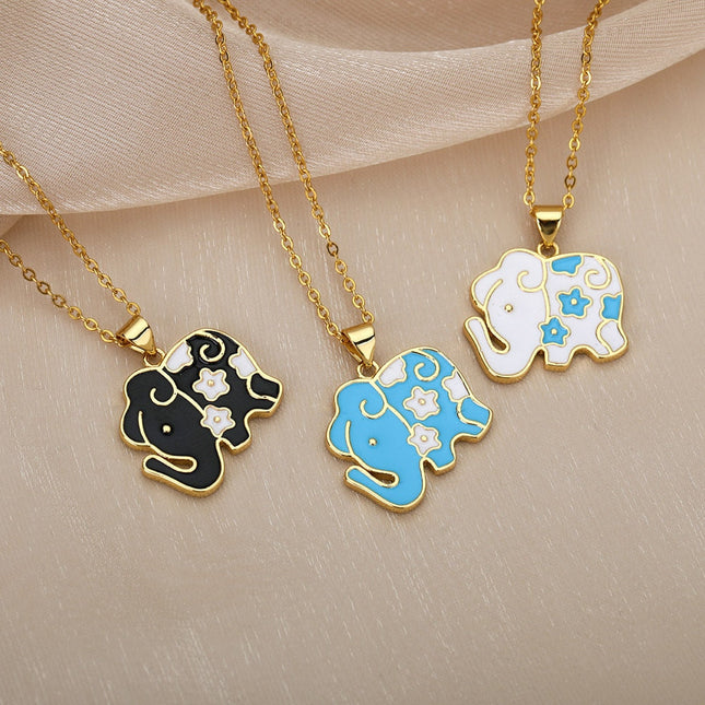 Tribunal Pendant Necklace | Gold Black Blue Elephant Animal Chain - Necklaces
