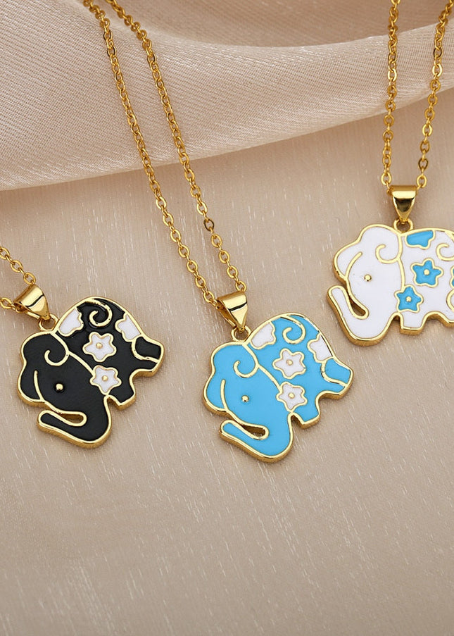 Tribunal Pendant Necklace | Gold Black Blue Elephant Animal Chain - Necklaces