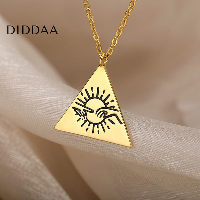 Valoir Pendant Necklace | Gold Triangle Touching Hands Chain - Necklaces