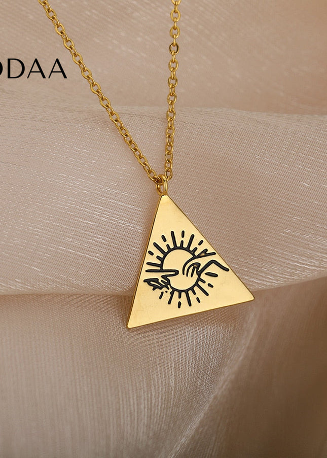 Valoir Pendant Necklace | Gold Triangle Touching Hands Chain - Necklaces