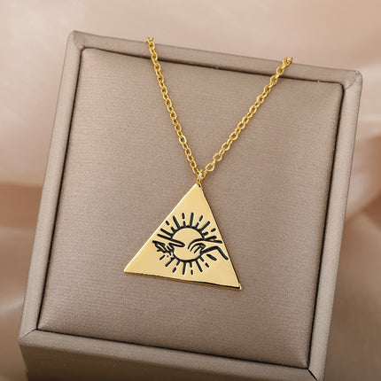 Valoir Pendant Necklace | Gold Triangle Touching Hands Chain - Gold - Necklaces