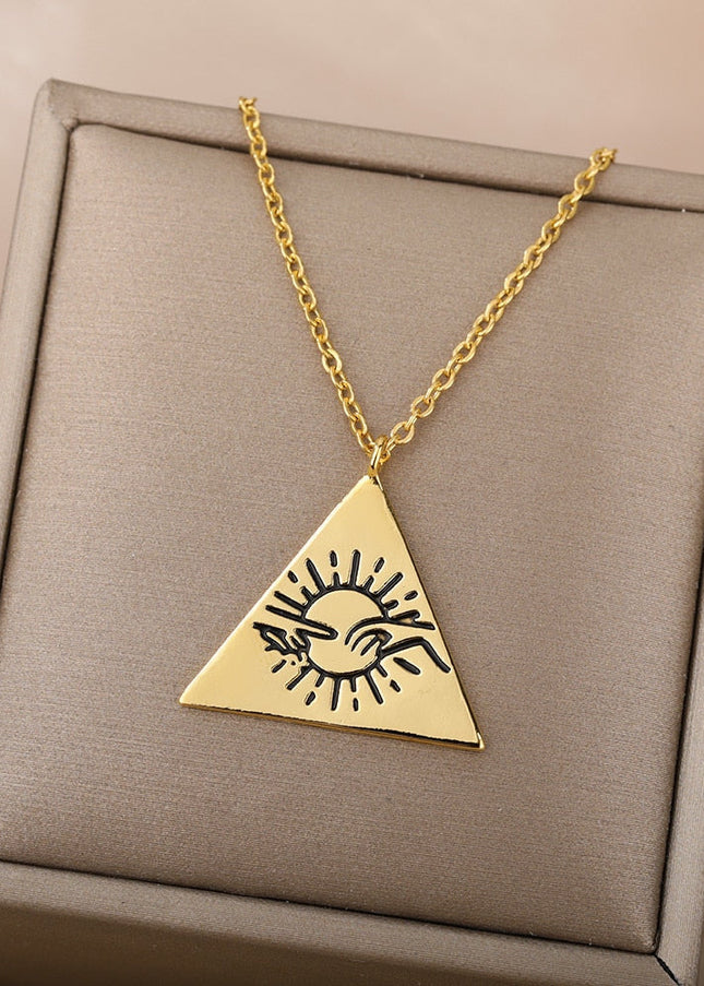 Valoir Pendant Necklace | Gold Triangle Touching Hands Chain - Gold - Necklaces