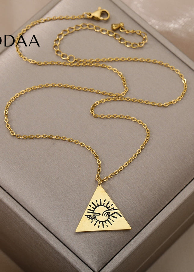 Valoir Pendant Necklace | Gold Triangle Touching Hands Chain - Necklaces