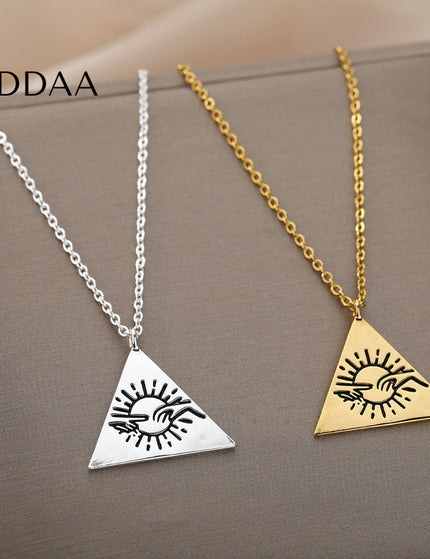 Valoir Pendant Necklace | Gold Triangle Touching Hands Chain - Silver - Necklaces
