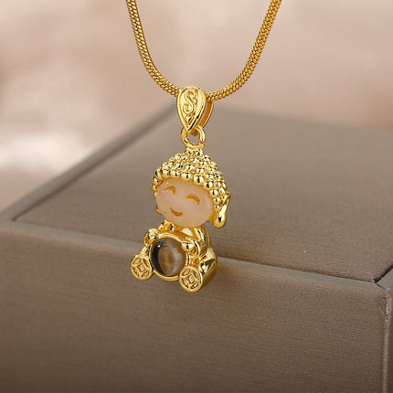 Buddha Pendant Necklace | Gold Opal Chain - Gold - Necklaces