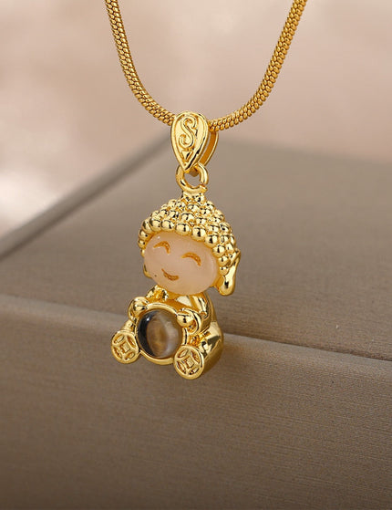 Buddha Pendant Necklace | Gold Opal Chain - Gold - Necklaces