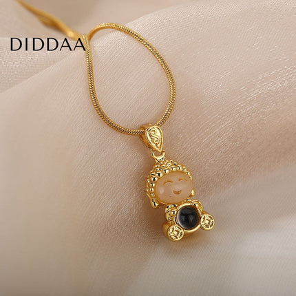 Buddha Pendant Necklace | Gold Opal Chain - Gold - Necklaces