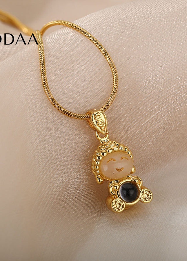 Buddha Pendant Necklace | Gold Opal Chain - Gold - Necklaces
