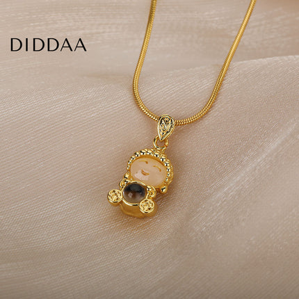 Buddha Pendant Necklace | Gold Opal Chain - Gold - Necklaces
