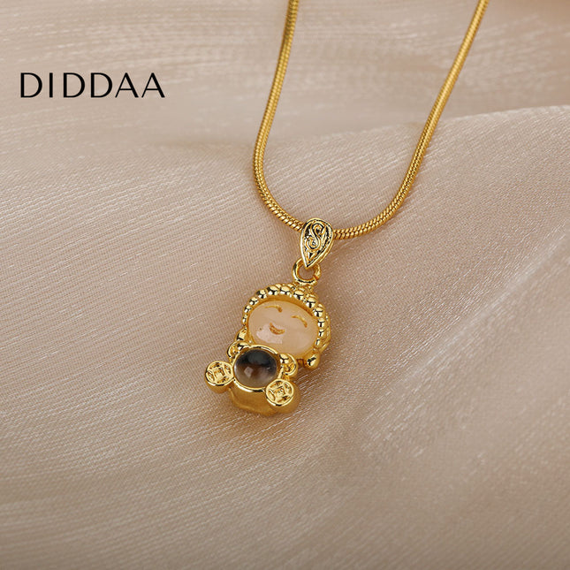 Buddha Pendant Necklace | Gold Opal Chain - Gold - Necklaces