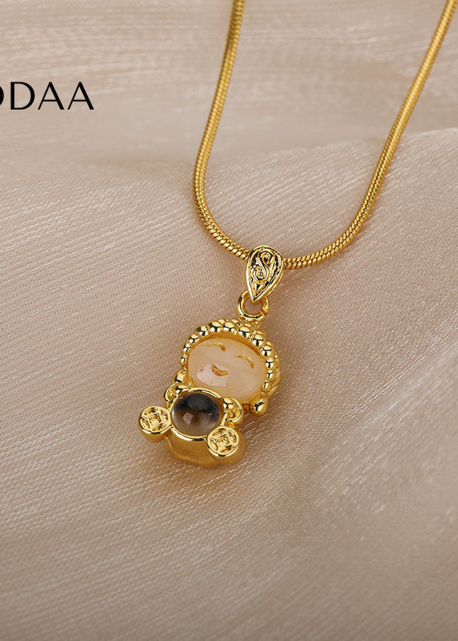 Buddha Pendant Necklace | Gold Opal Chain - Gold - Necklaces