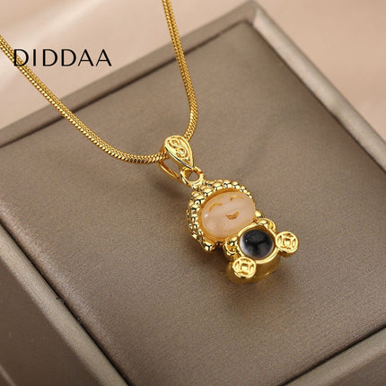 Buddha Pendant Necklace | Gold Opal Chain - Gold - Necklaces