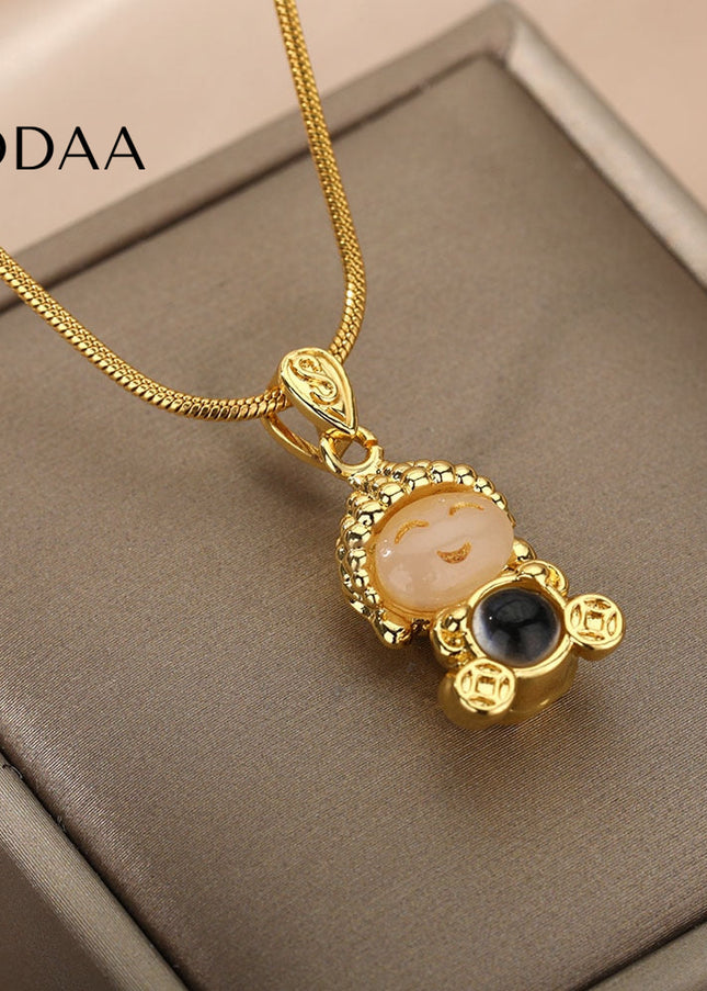 Buddha Pendant Necklace | Gold Opal Chain - Gold - Necklaces