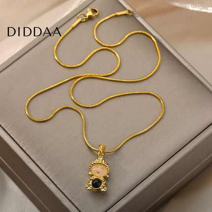 Buddha Pendant Necklace | Gold Opal Chain - Gold - Necklaces