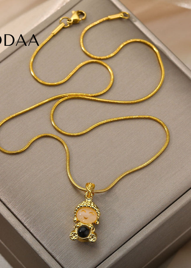 Buddha Pendant Necklace | Gold Opal Chain - Gold - Necklaces