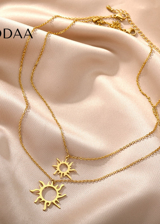 Board Pendant Necklace | Gold Silver Shimmering Sun Chain - Necklaces